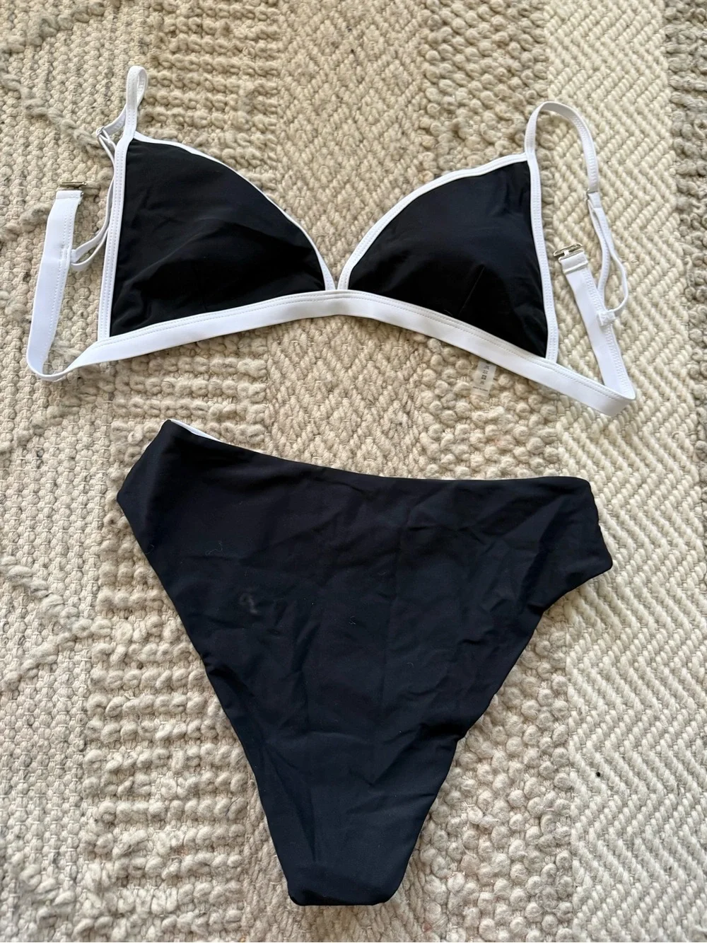 Tempt me Black and White Two-Piece Bikini Set XL new high leg removable padding